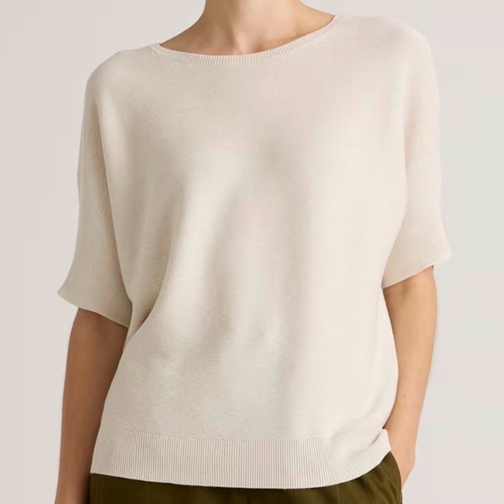 Quince Lightweight Cotton Cashmere Link-Stitch Dolman Sweater